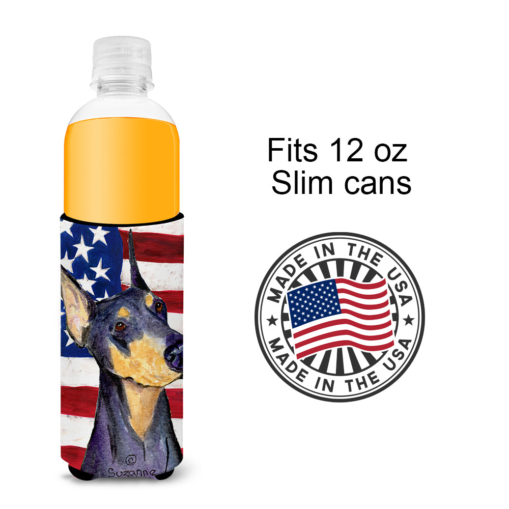 USA American Flag with Doberman Ultra Beverage Insulators for slim cans SS4022MUK.