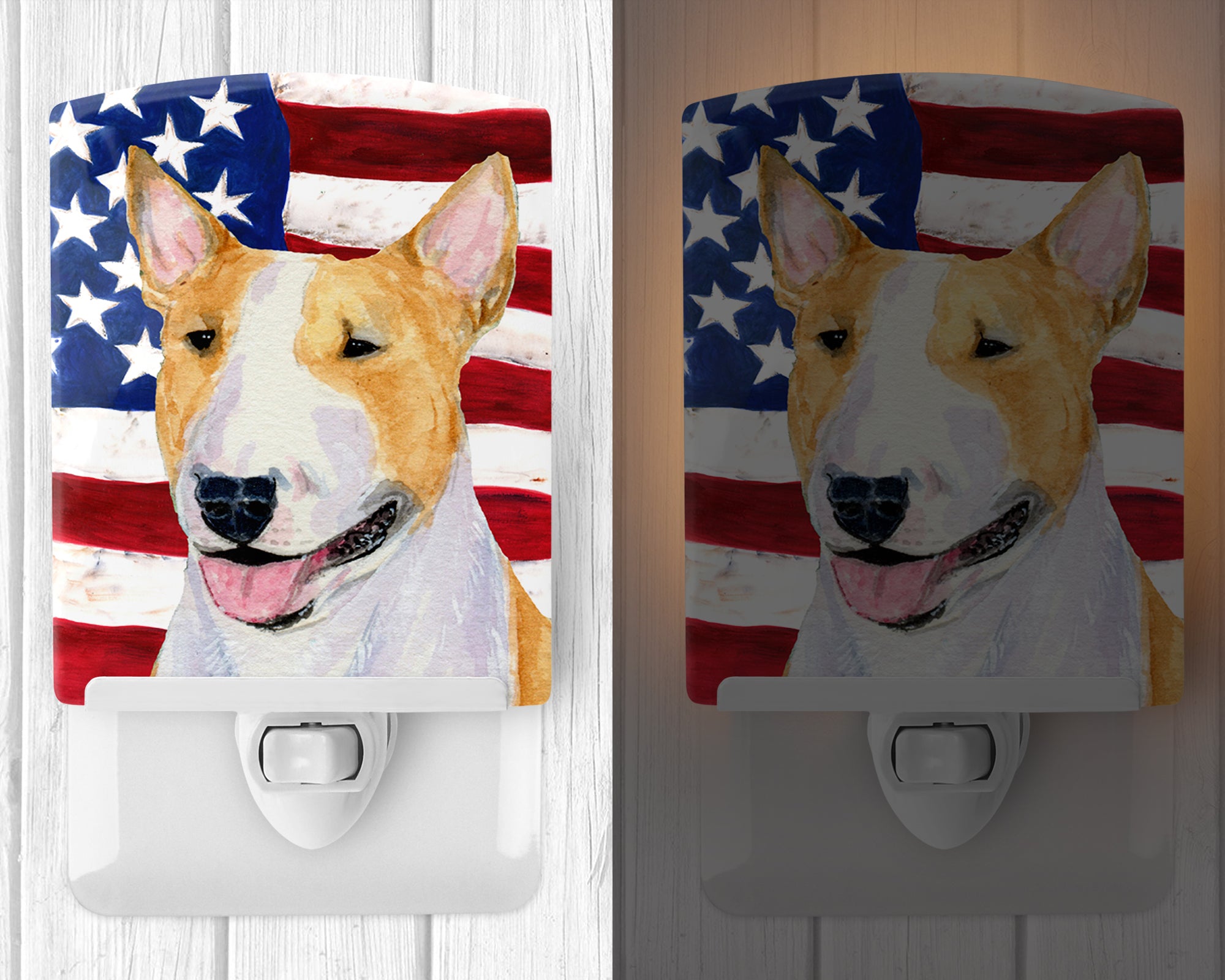 USA American Flag with Bull Terrier Ceramic Night Light SS4023CNL - the-store.com
