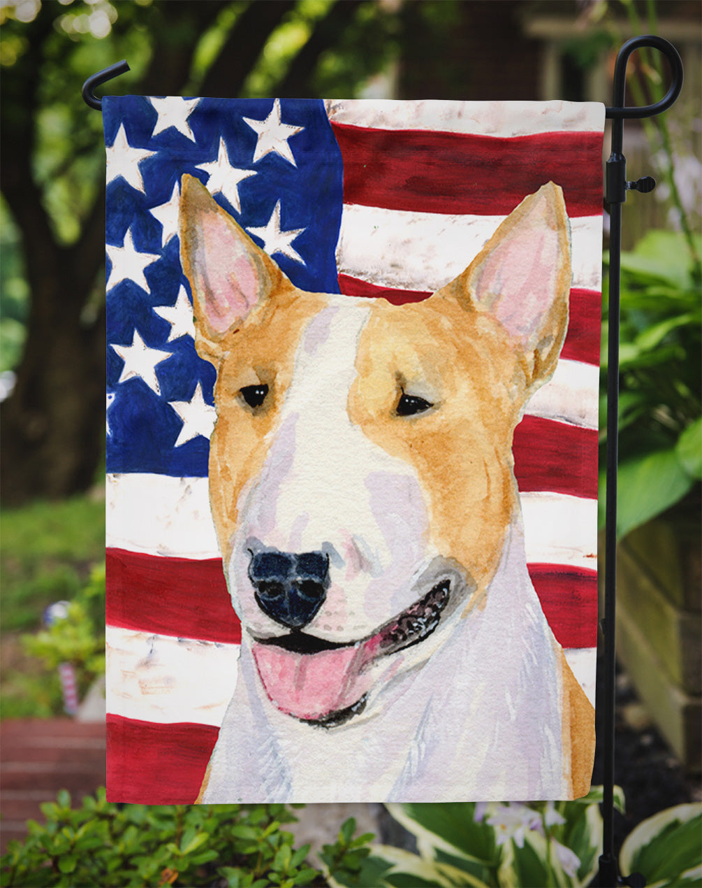USA American Flag with Bull Terrier Flag Garden Size.