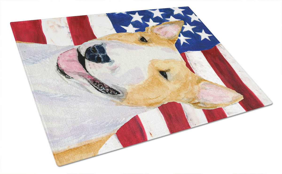 USA American Flag with Bull Terrier Glass Cutting Board Large by Caroline&#39;s Treasures