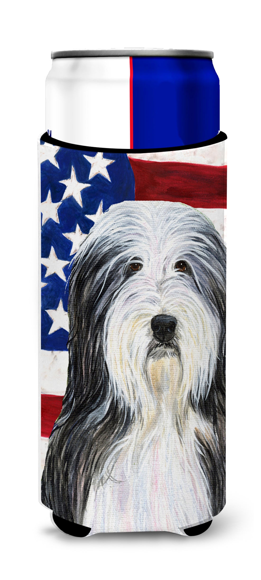 USA American Flag with Bearded Collie Ultra Beverage Insulators for slim cans SS4024MUK