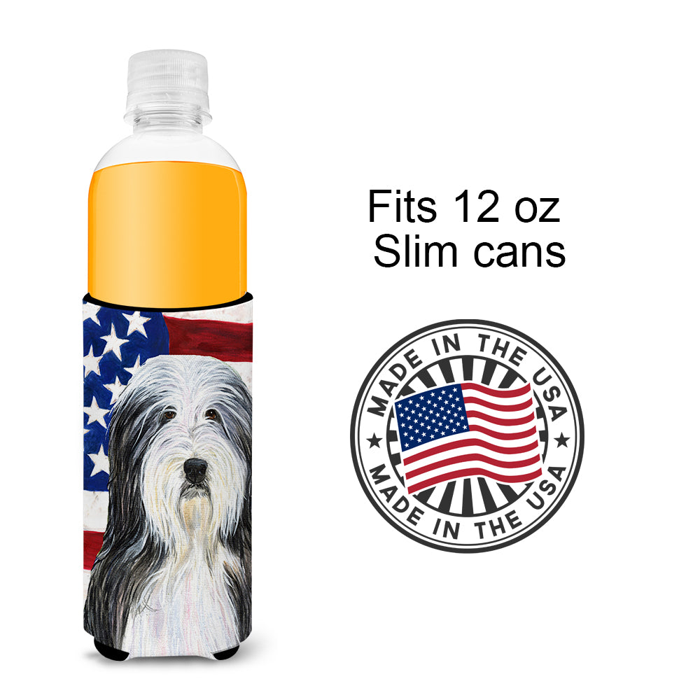 USA American Flag with Bearded Collie Ultra Beverage Insulators for slim cans SS4024MUK.