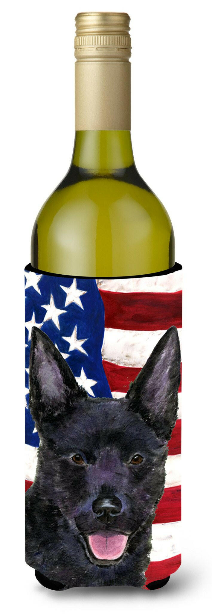 USA American Flag with Australian Kelpie Wine Bottle Beverage Insulator Beverage Insulator Hugger by Caroline's Treasures