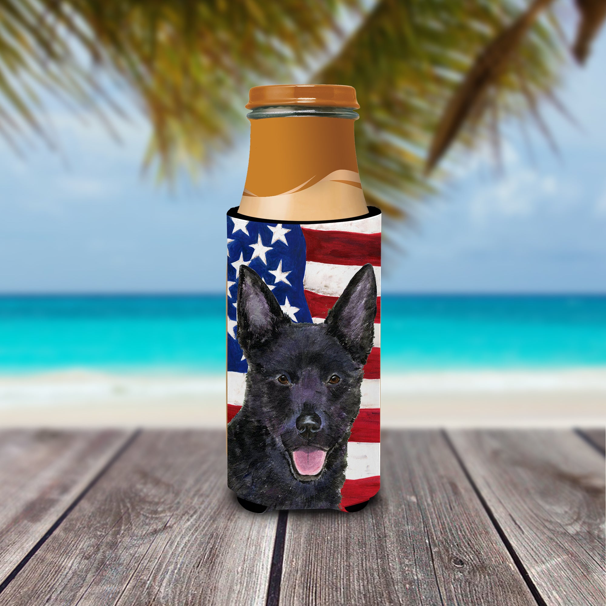USA American Flag with Australian Kelpie Ultra Beverage Insulators for slim cans SS4025MUK.