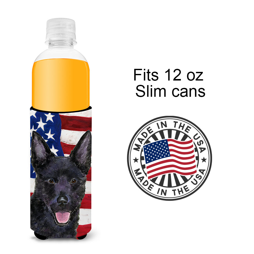USA American Flag with Australian Kelpie Ultra Beverage Insulators for slim cans SS4025MUK.