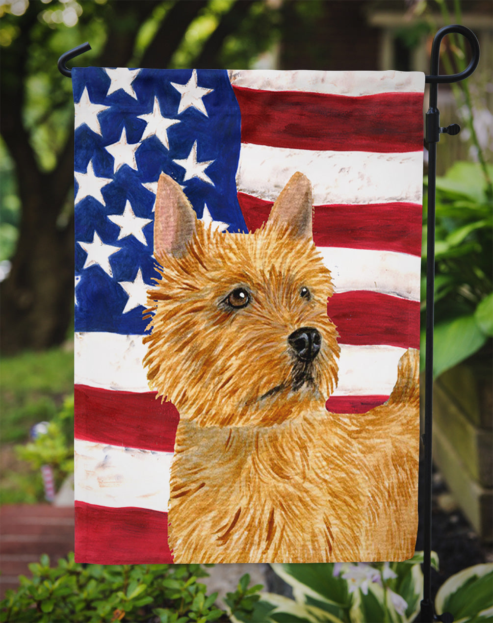 USA American Flag with Norwich Terrier Flag Garden Size