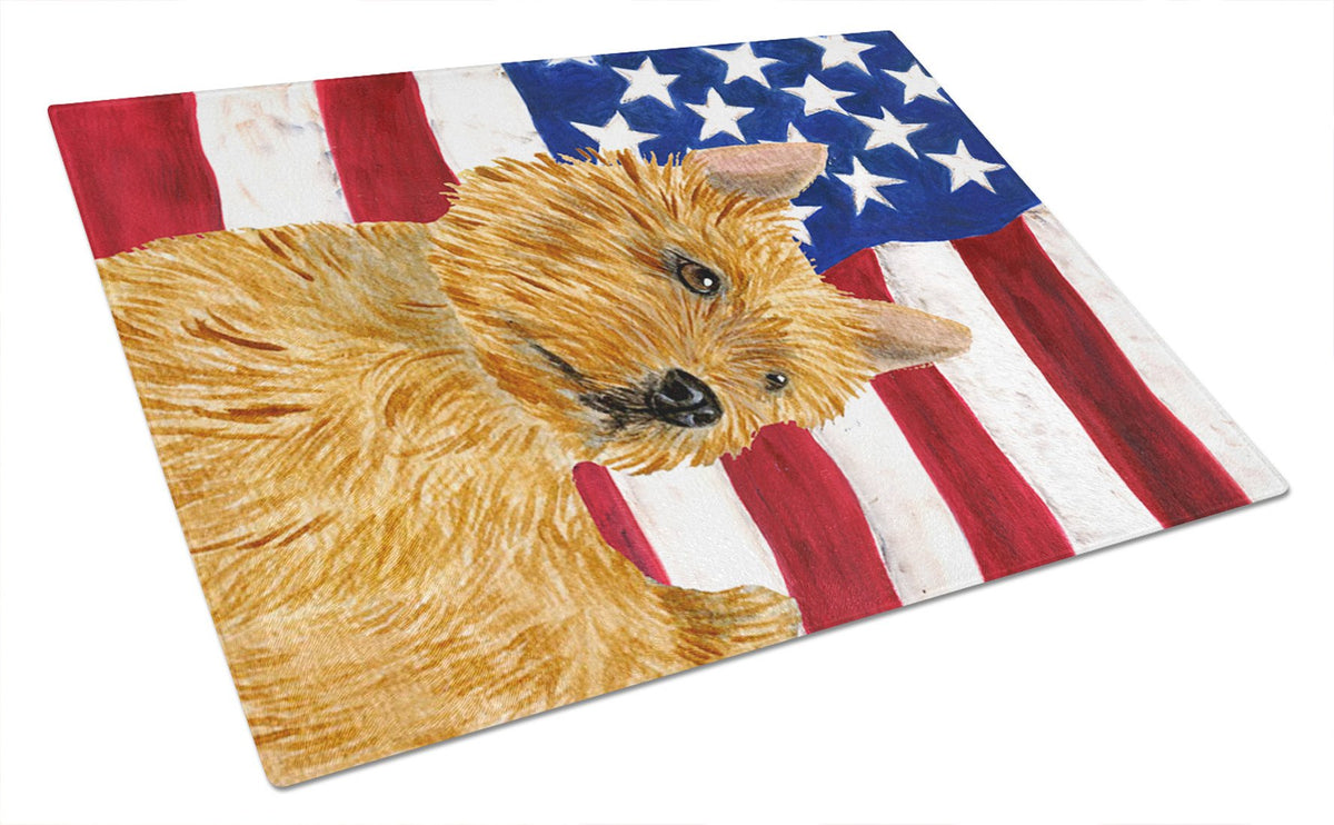 USA American Flag with Norwich Terrier Glass Cutting Board Large by Caroline&#39;s Treasures