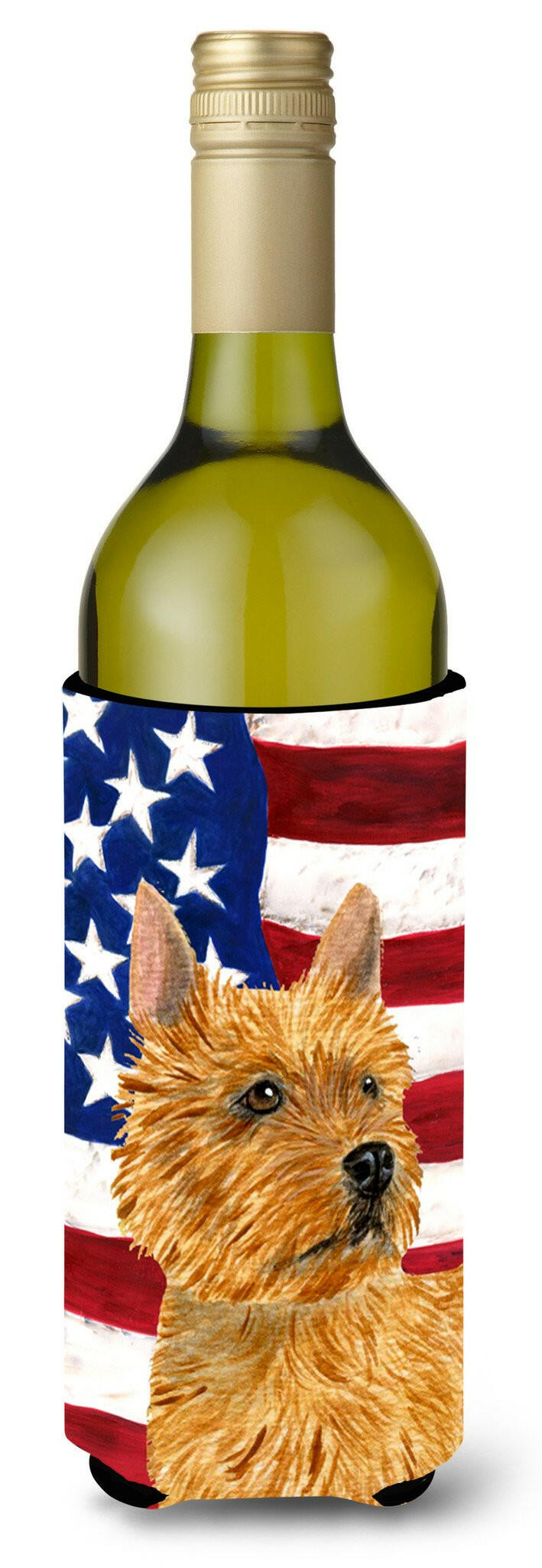 USA American Flag with Norwich Terrier Wine Bottle Beverage Insulator Beverage Insulator Hugger by Caroline&#39;s Treasures