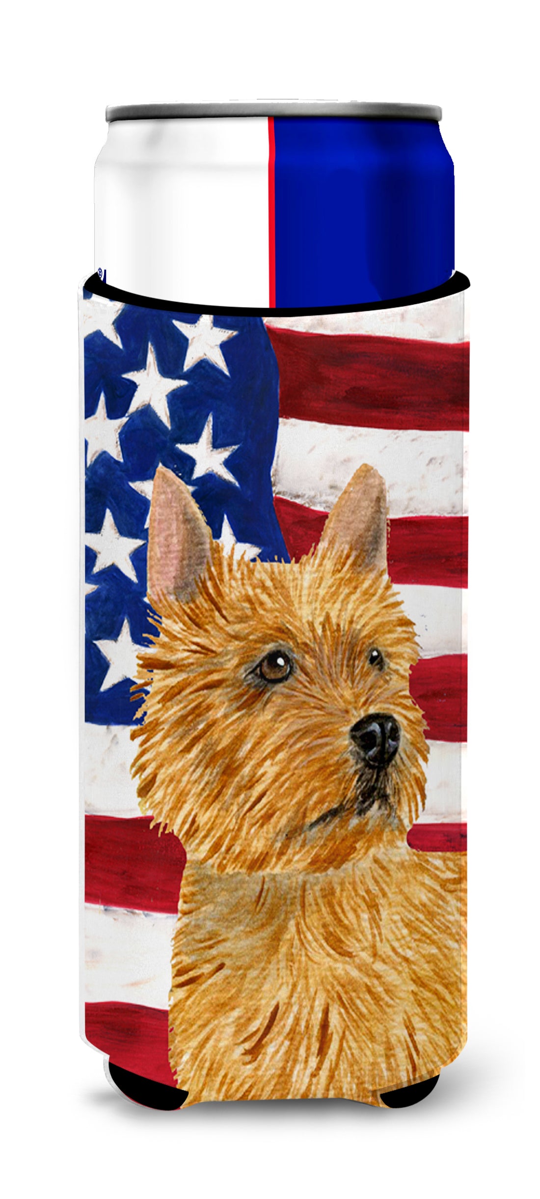 USA American Flag with Norwich Terrier Ultra Beverage Insulators for slim cans SS4026MUK