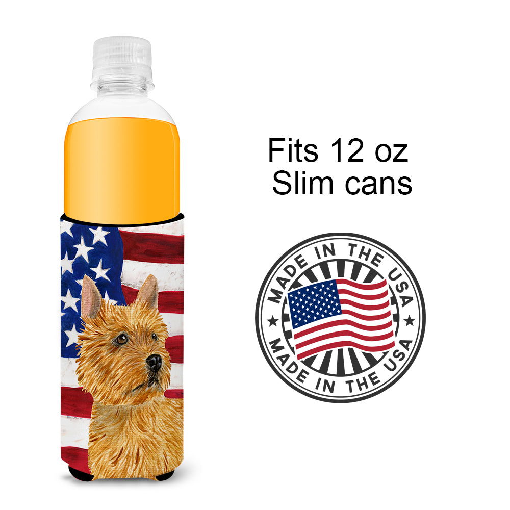 USA Drapeau américain avec Norwich Terrier Ultra Beverage Isolateurs pour canettes minces SS4026MUK