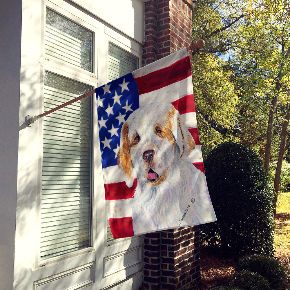USA American Flag with Clumber Spaniel Flag Canvas House Size  the-store.com.