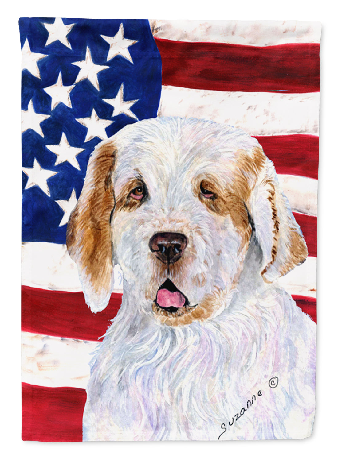USA American Flag with Clumber Spaniel Flag Garden Size.