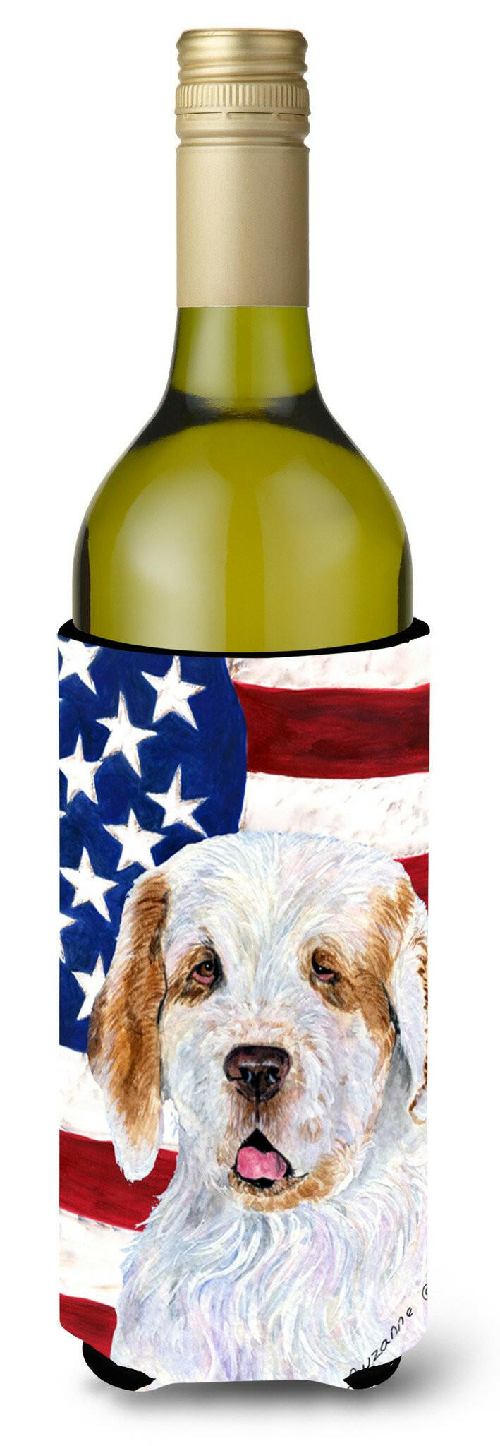 USA American Flag with Clumber Spaniel Wine Bottle Beverage Insulator Beverage Insulator Hugger by Caroline&#39;s Treasures
