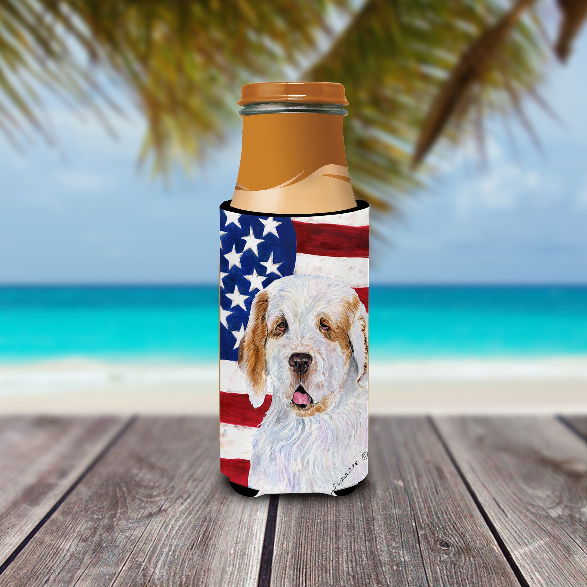 USA American Flag with Clumber Spaniel Ultra Beverage Insulators for slim cans SS4027MUK