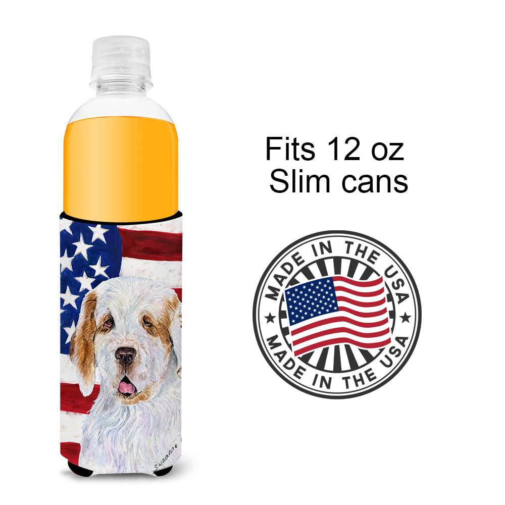 USA American Flag with Clumber Spaniel Ultra Beverage Insulators for slim cans SS4027MUK.