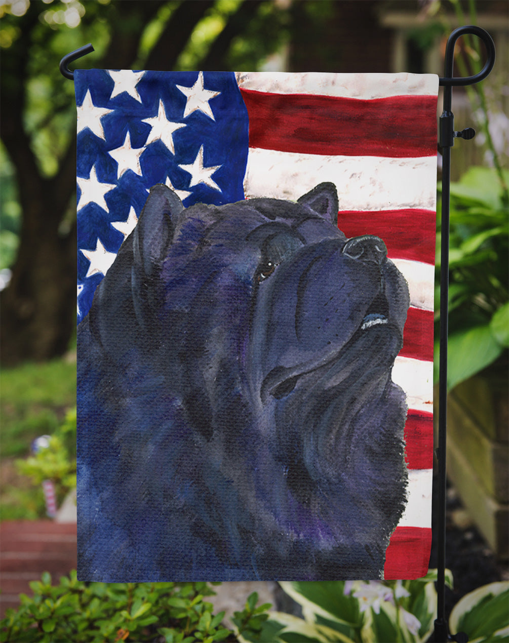 USA American Flag with Chow Chow Flag Garden Size.
