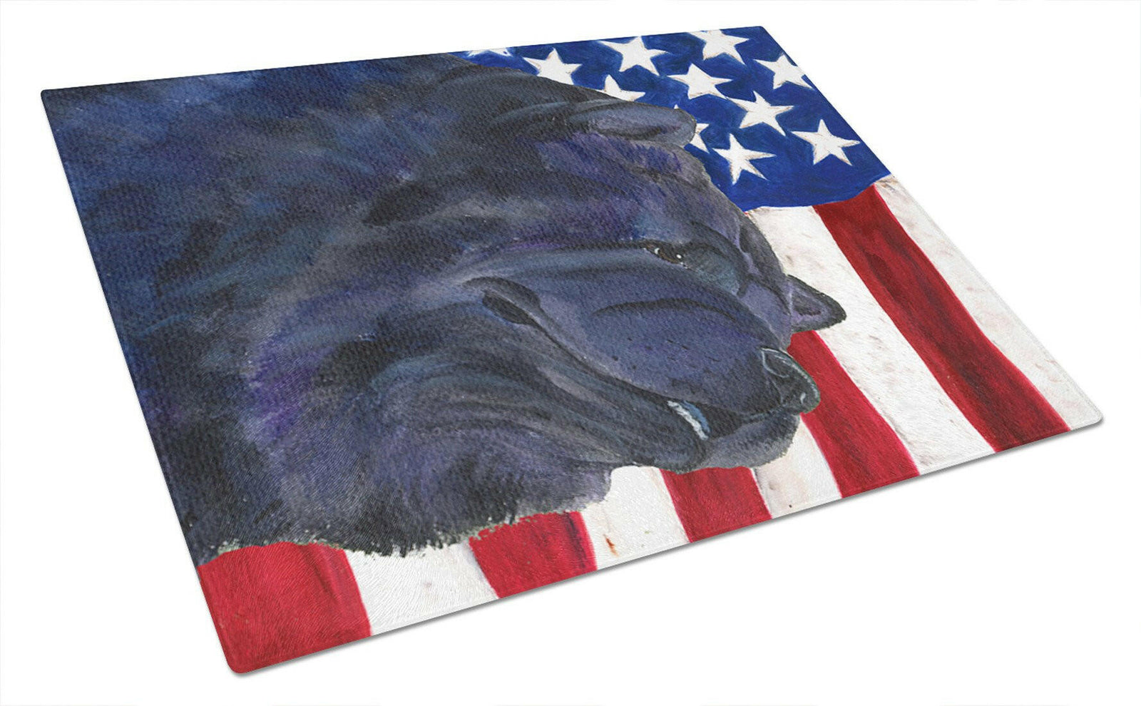 USA American Flag with Chow Chow Glass Cutting Board Large by Caroline's Treasures