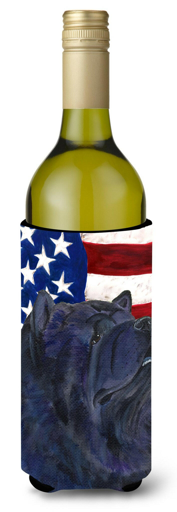 USA American Flag with Chow Chow Wine Bottle Beverage Insulator Beverage Insulator Hugger SS4028LITERK by Caroline's Treasures