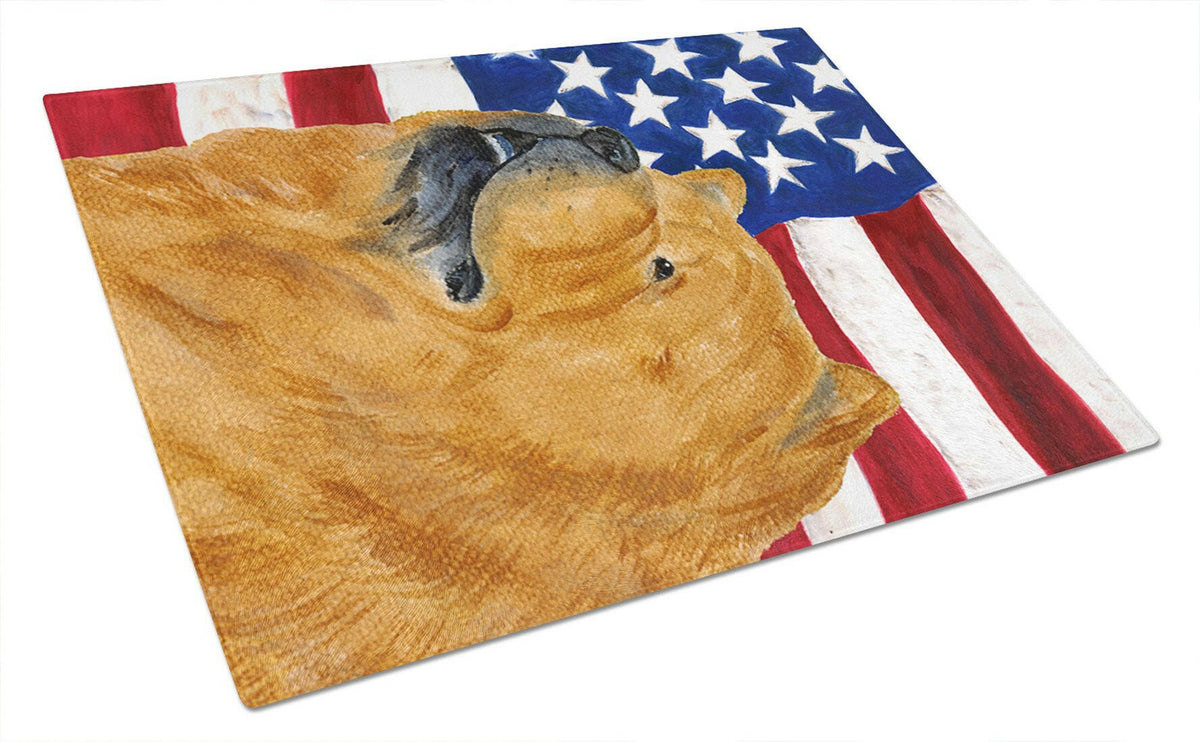 USA American Flag with Chow Chow Glass Cutting Board Large by Caroline&#39;s Treasures
