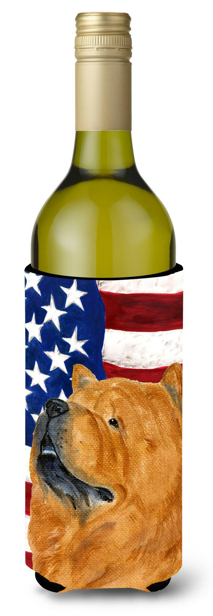 USA American Flag with Chow Chow Wine Bottle Beverage Insulator Beverage Insulator Hugger SS4029LITERK by Caroline's Treasures