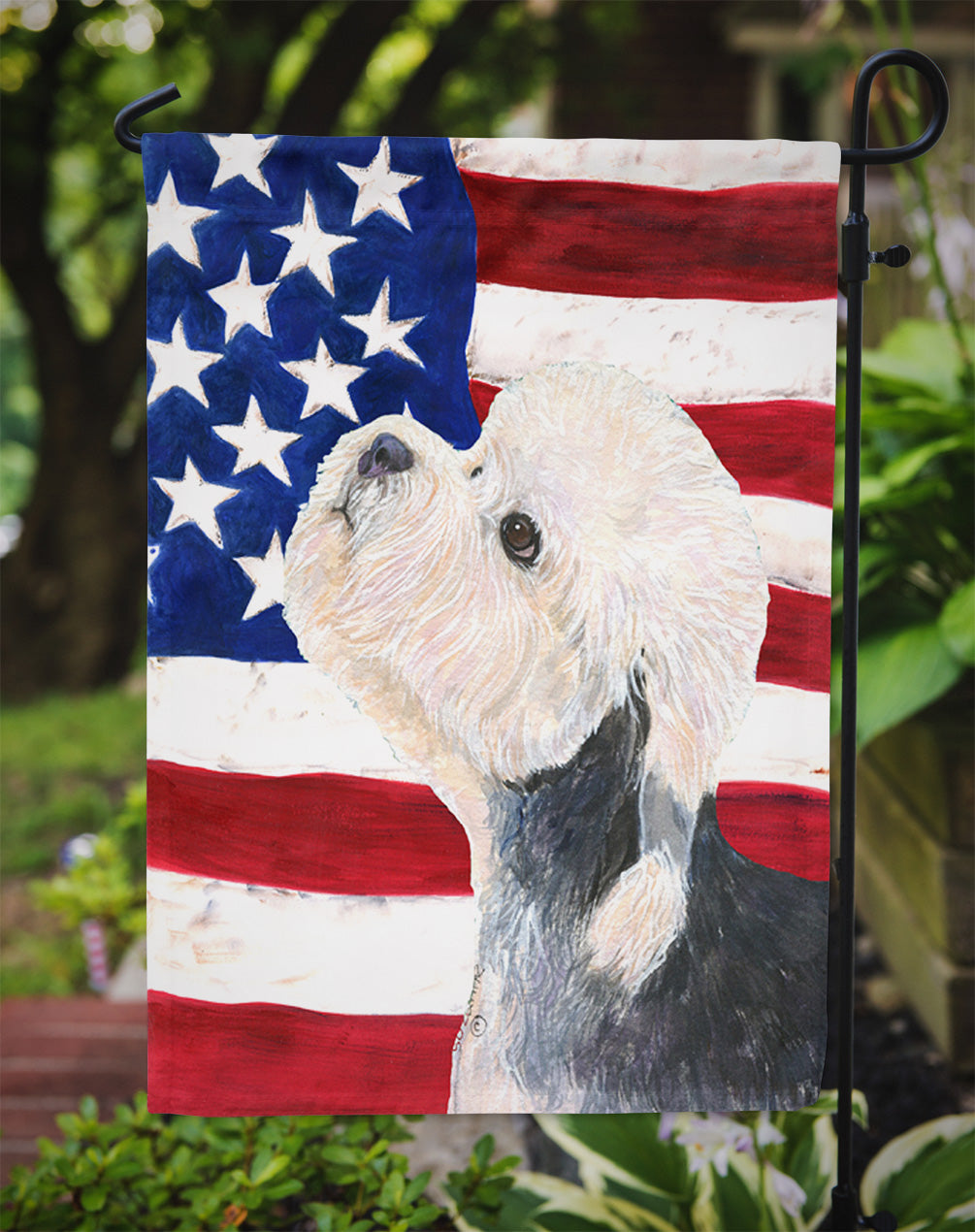 USA American Flag with Dandie Dinmont Terrier Flag Garden Size.