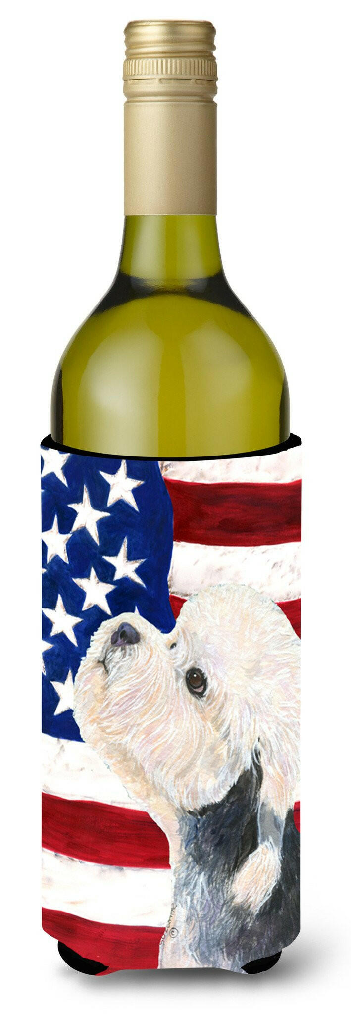 USA American Flag with Dandie Dinmont Terrier Wine Bottle Beverage Insulator Beverage Insulator Hugger by Caroline&#39;s Treasures