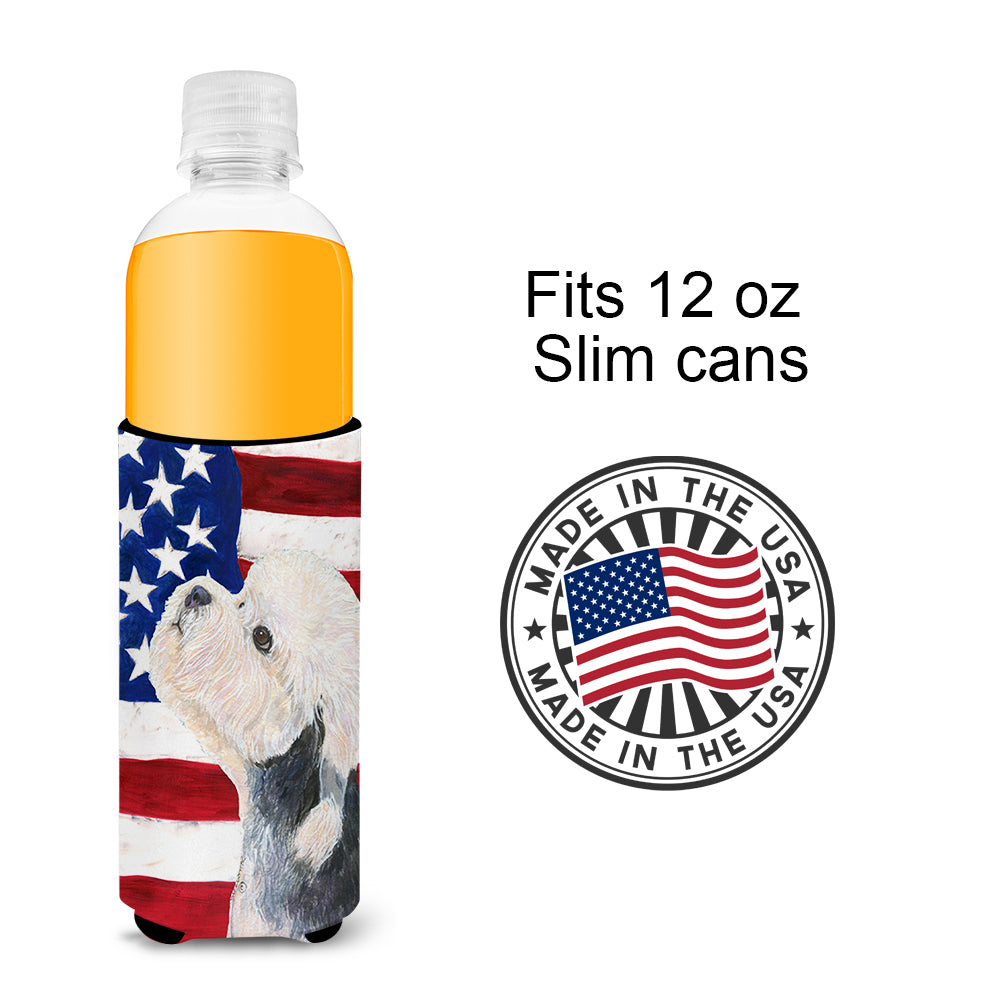 USA Drapeau américain avec Dandie Dinmont Terrier Ultra Beverage Isolateurs pour canettes minces SS4030MUK