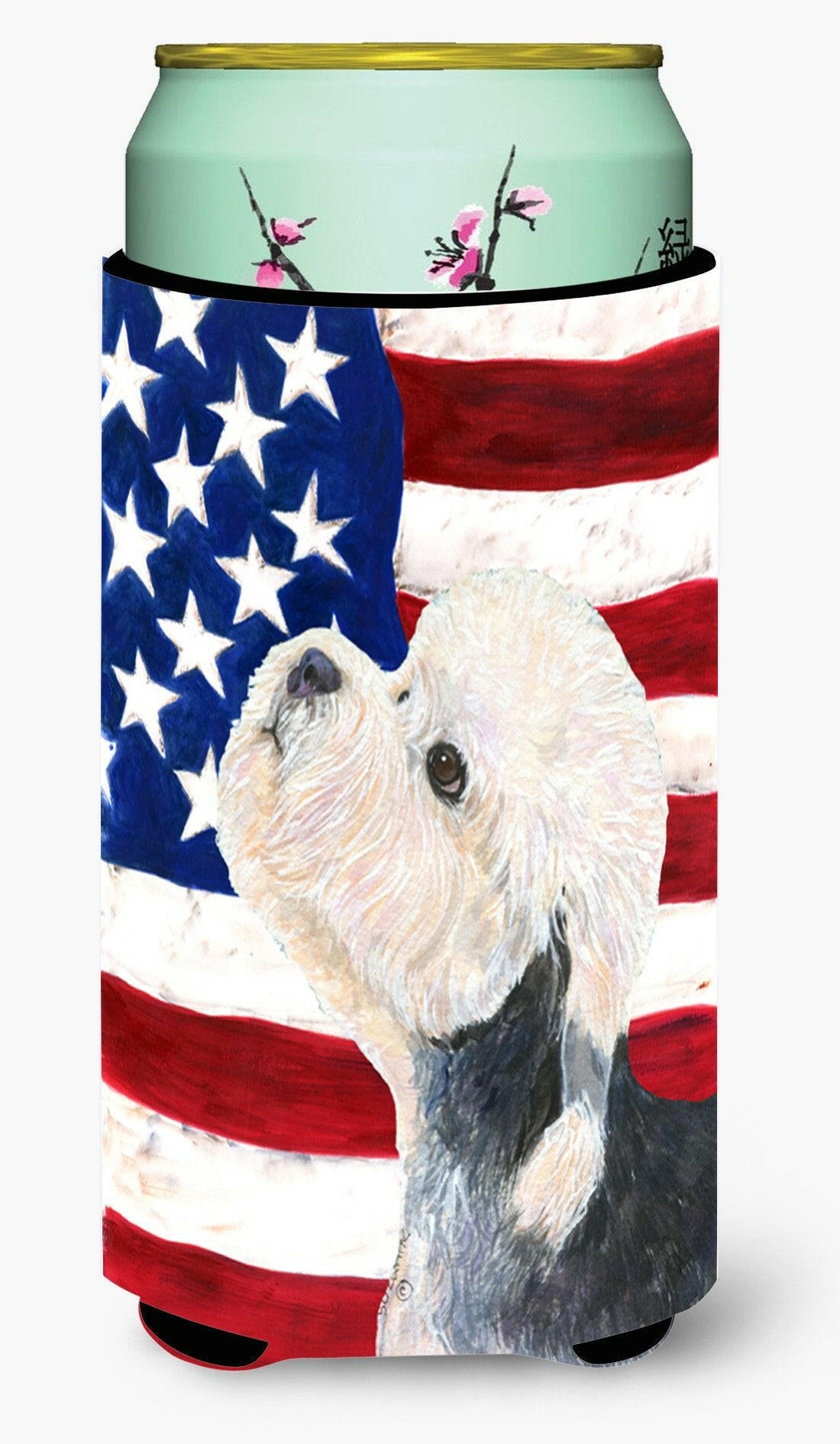 USA American Flag with Dandie Dinmont Terrier  Tall Boy Beverage Insulator Beverage Insulator Hugger by Caroline&#39;s Treasures
