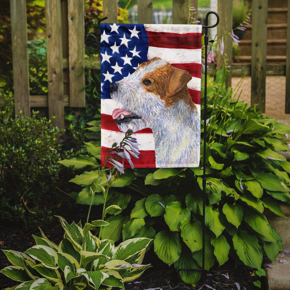 USA American Flag with Jack Russell Terrier Flag Garden Size.