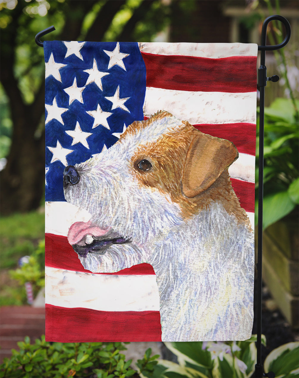 Drapeau américain des États-Unis avec drapeau Jack Russell Terrier Taille du jardin