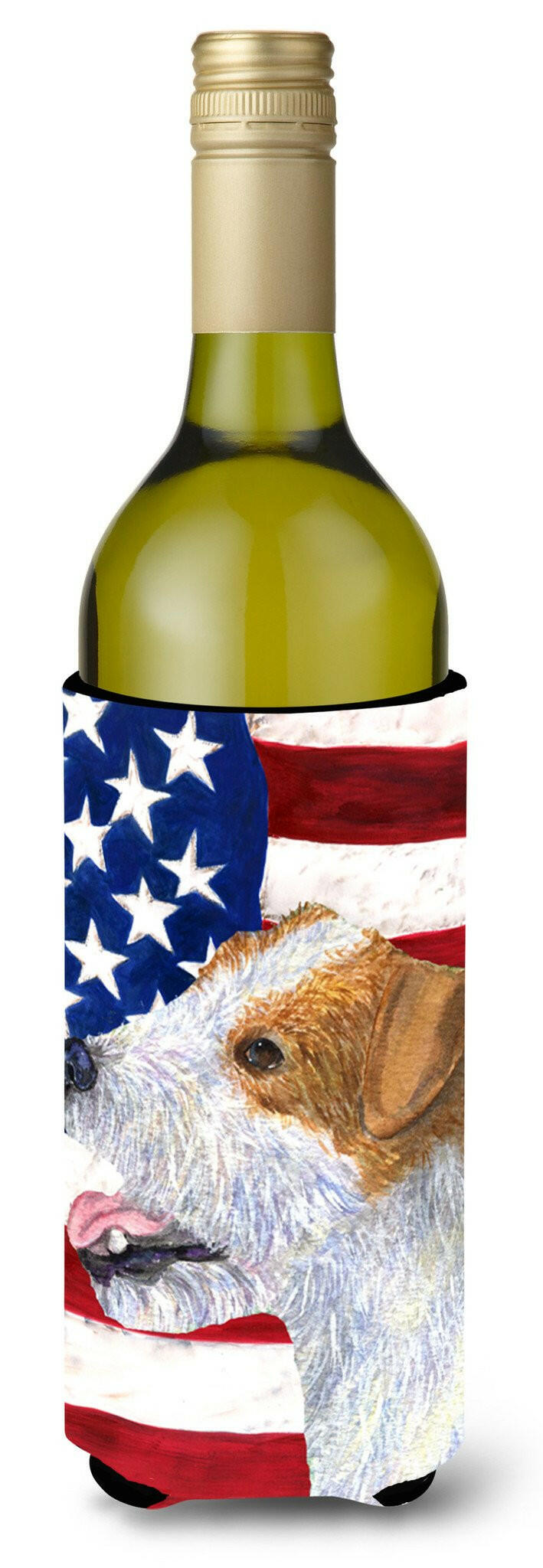 USA American Flag with Jack Russell Terrier Wine Bottle Beverage Insulator Beverage Insulator Hugger by Caroline&#39;s Treasures