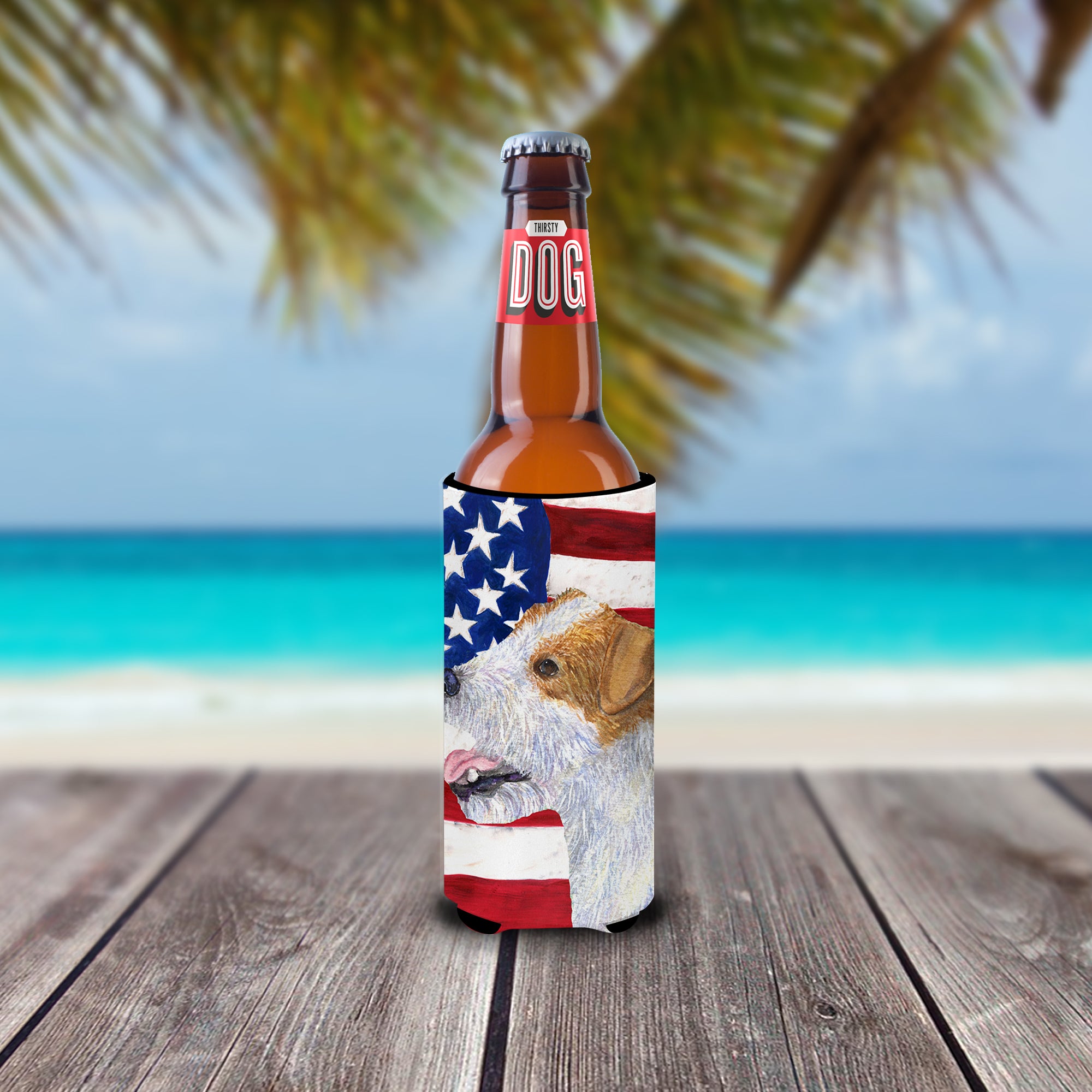 USA American Flag with Jack Russell Terrier Ultra Beverage Insulators for slim cans SS4031MUK.