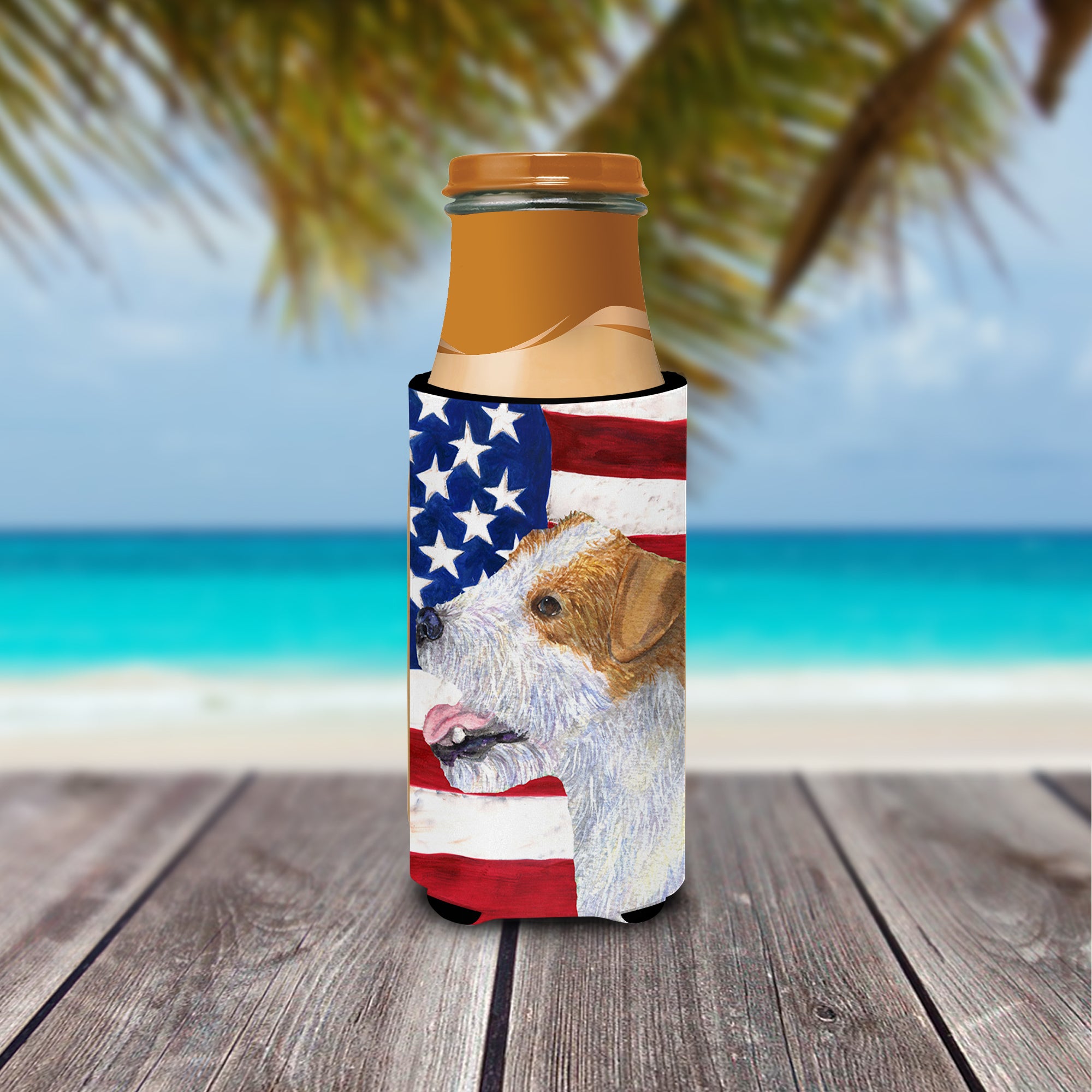 USA American Flag with Jack Russell Terrier Ultra Beverage Insulators for slim cans SS4031MUK.