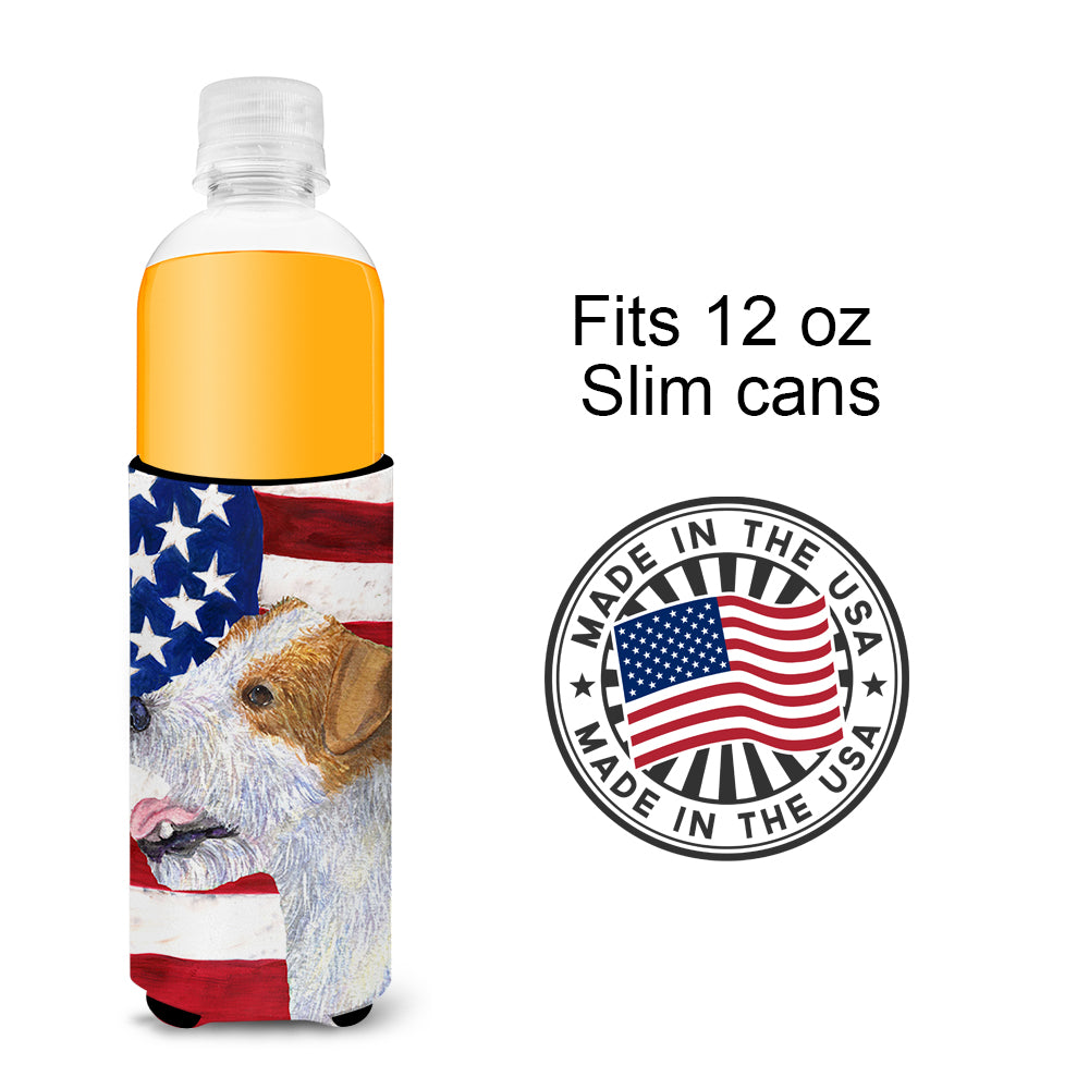 Drapeau américain des États-Unis avec Jack Russell Terrier Ultra Beverage Isolateurs pour canettes minces SS4031MUK