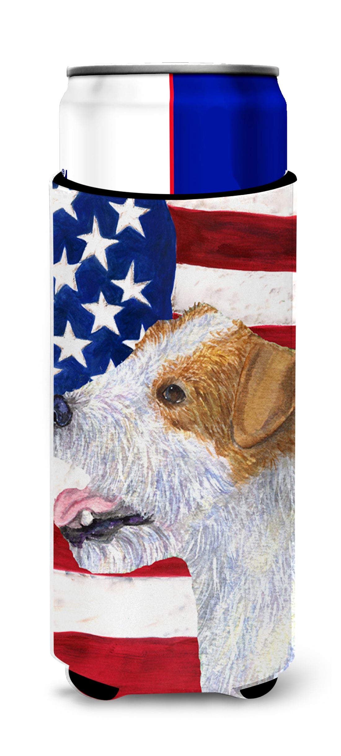 USA American Flag with Jack Russell Terrier Ultra Beverage Insulators for slim cans SS4031MUK