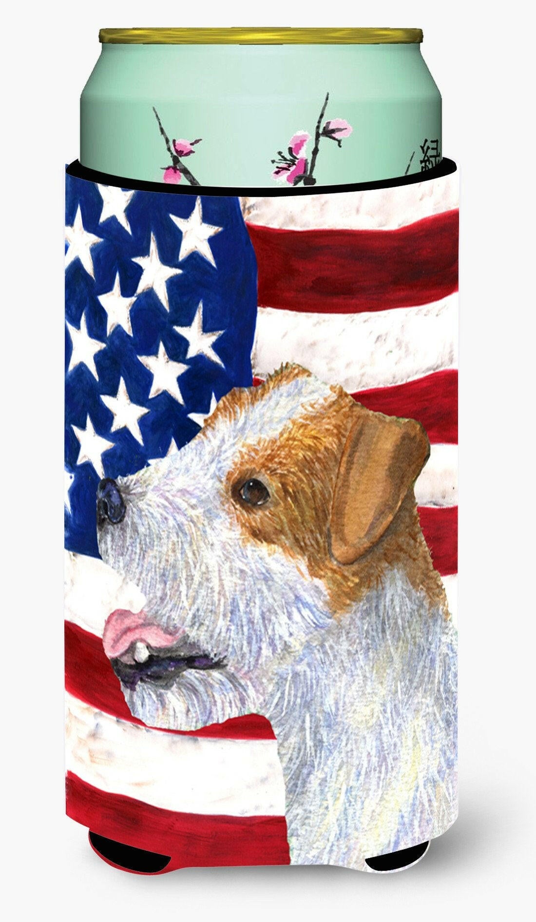 USA American Flag with Jack Russell Terrier  Tall Boy Beverage Insulator Beverage Insulator Hugger by Caroline's Treasures