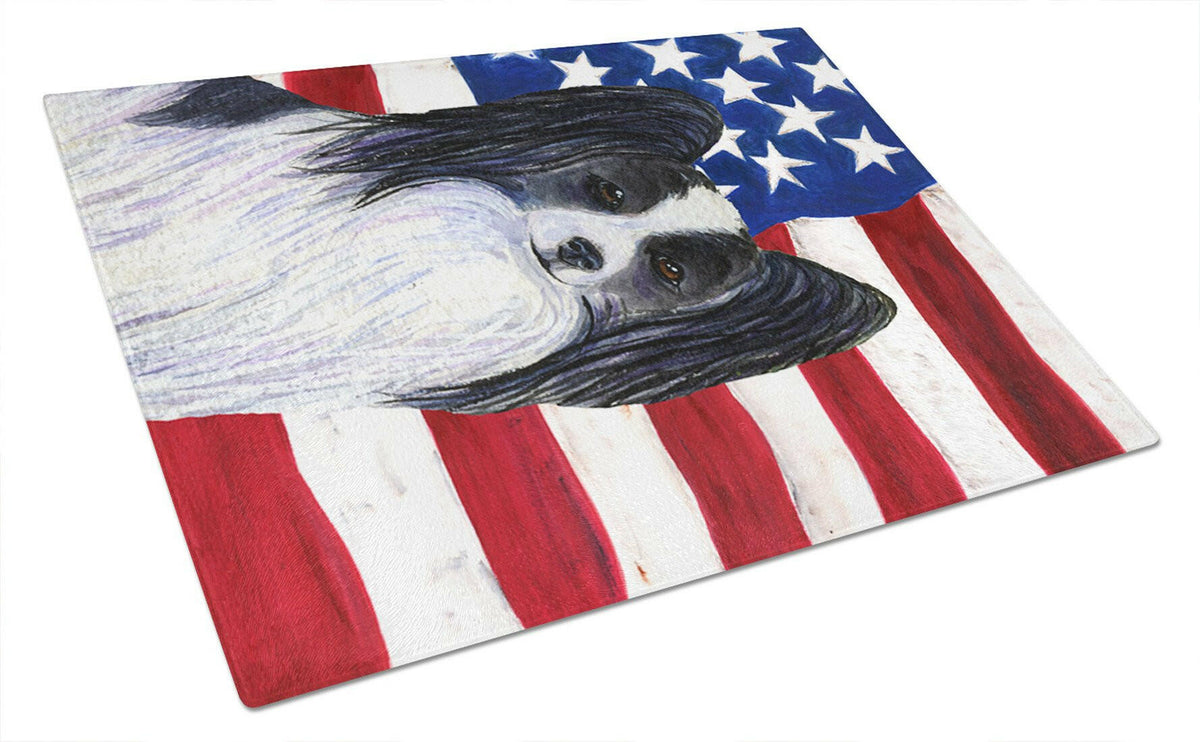 USA American Flag with Papillon Glass Cutting Board Large by Caroline&#39;s Treasures