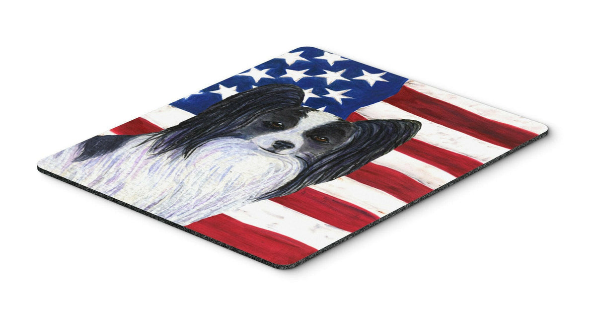 USA American Flag with Papillon Mouse Pad, Hot Pad or Trivet by Caroline&#39;s Treasures