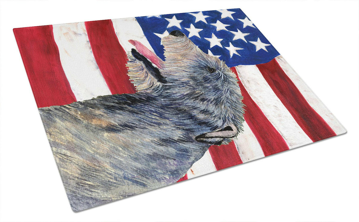 USA American Flag with Irish Wolfhound Glass Cutting Board Large by Caroline&#39;s Treasures