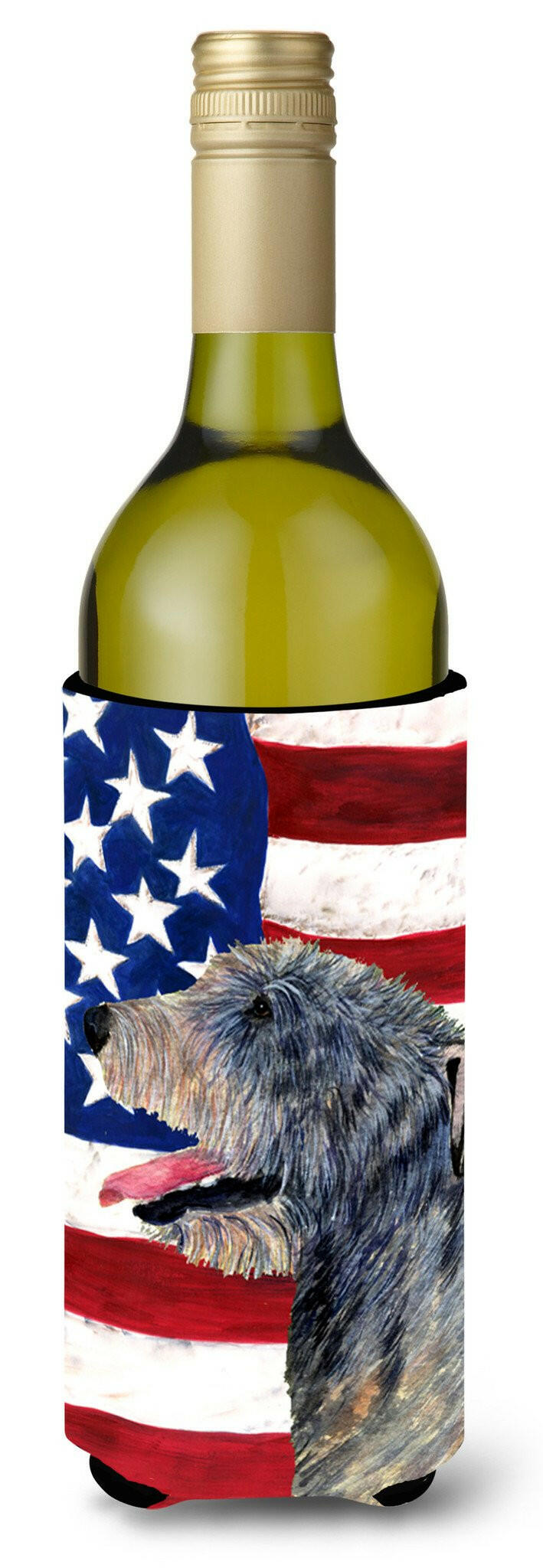 USA American Flag with Irish Wolfhound Wine Bottle Beverage Insulator Beverage Insulator Hugger by Caroline&#39;s Treasures