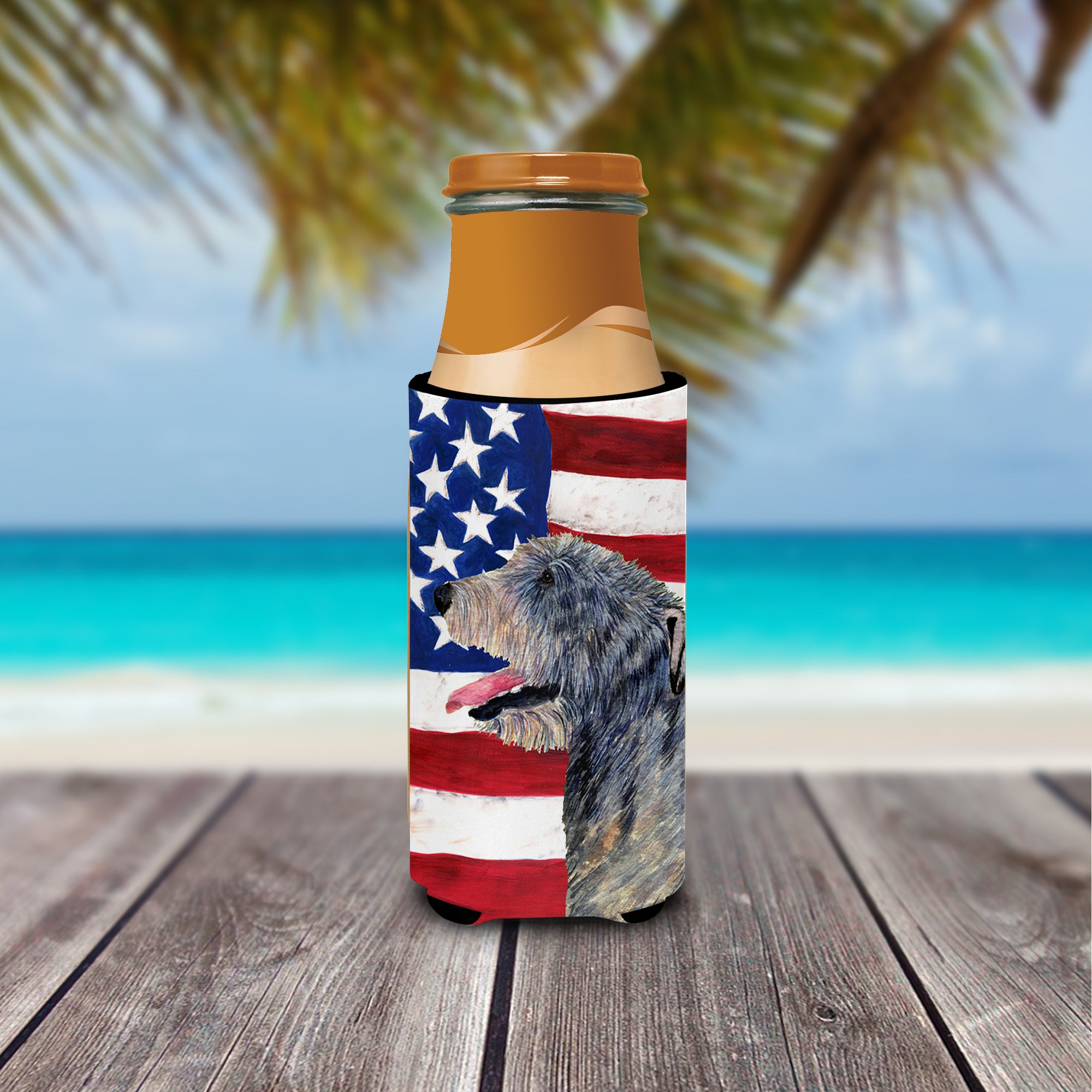 USA American Flag with Irish Wolfhound Ultra Beverage Insulators for slim cans SS4033MUK
