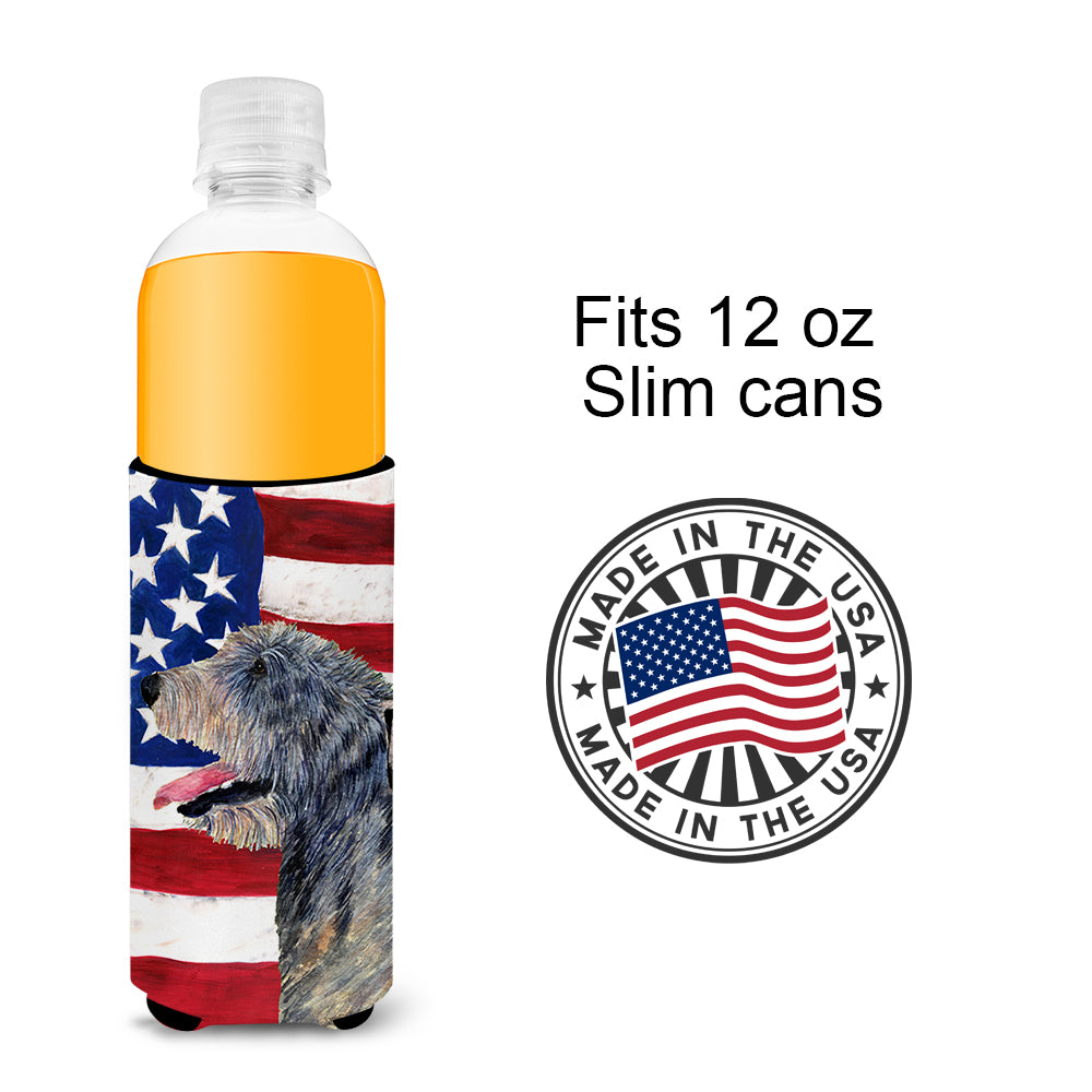 USA American Flag with Irish Wolfhound Ultra Beverage Insulators for slim cans SS4033MUK.
