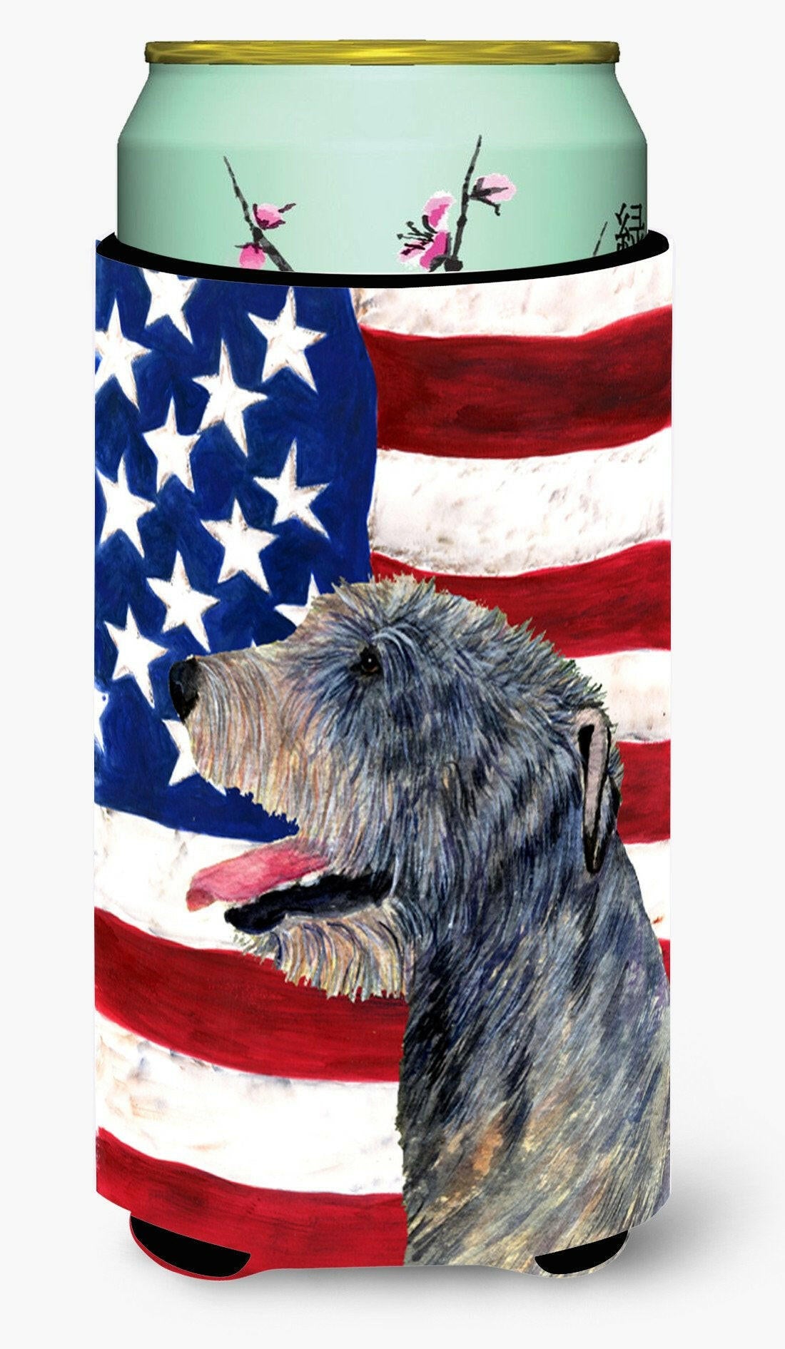 USA American Flag with Irish Wolfhound  Tall Boy Beverage Insulator Beverage Insulator Hugger by Caroline&#39;s Treasures