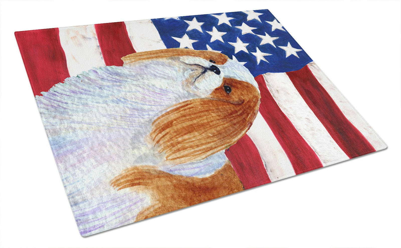 USA American Flag with English Toy Spaiel USA Glass Cutting Board Large by Caroline's Treasures