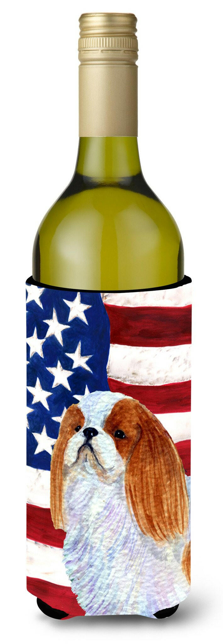 USA American Flag with English Toy Spaiel USA Wine Bottle Beverage Insulator Beverage Insulator Hugger by Caroline&#39;s Treasures