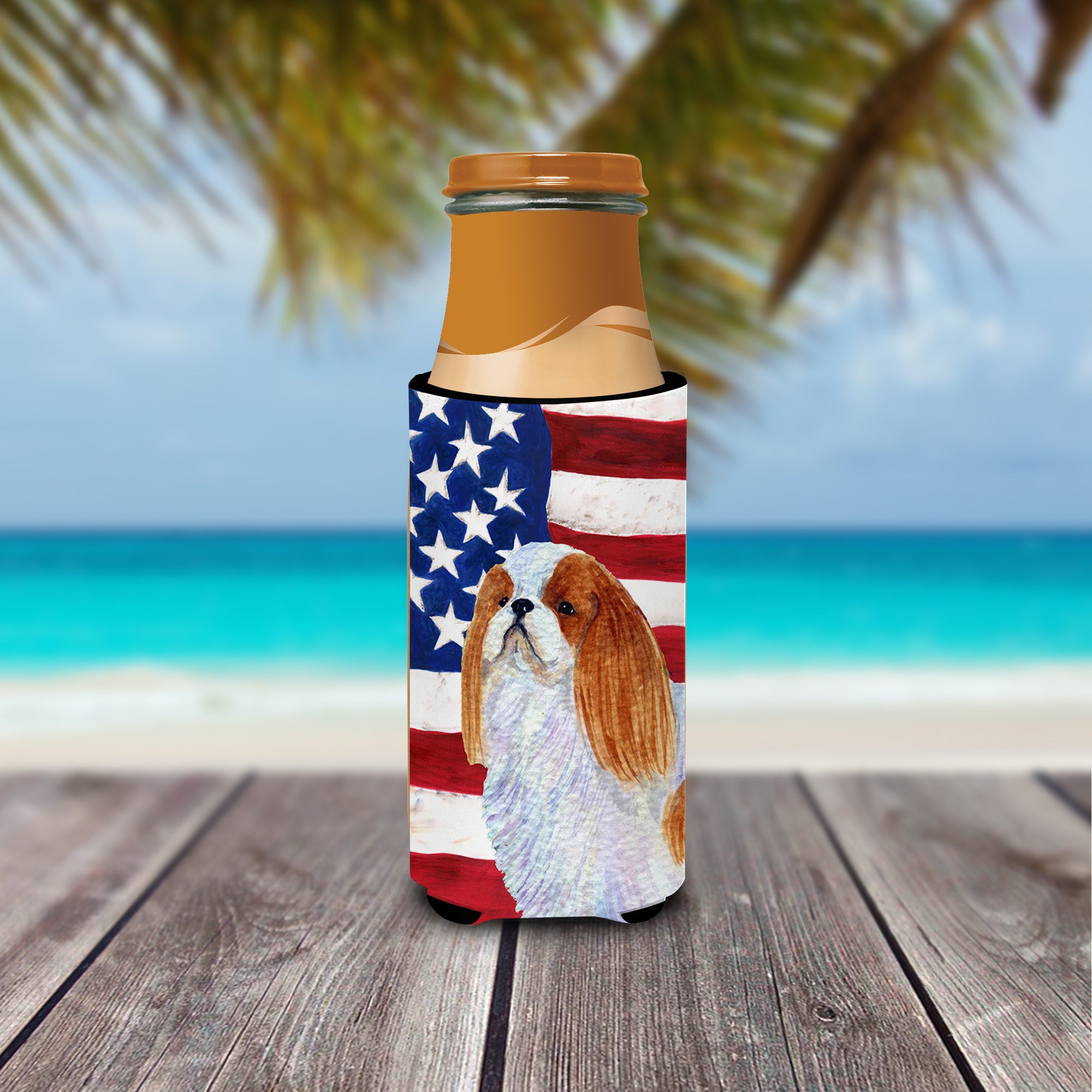 USA American Flag with English Toy Spaiel USA Ultra Beverage Insulators for slim cans SS4034MUK.