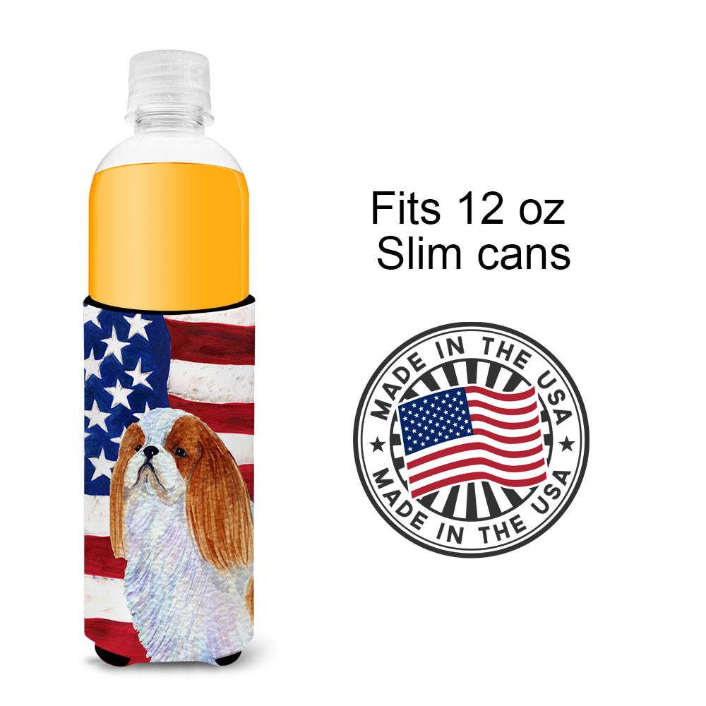 USA American Flag with English Toy Spaiel USA Ultra Beverage Insulators for slim cans SS4034MUK.