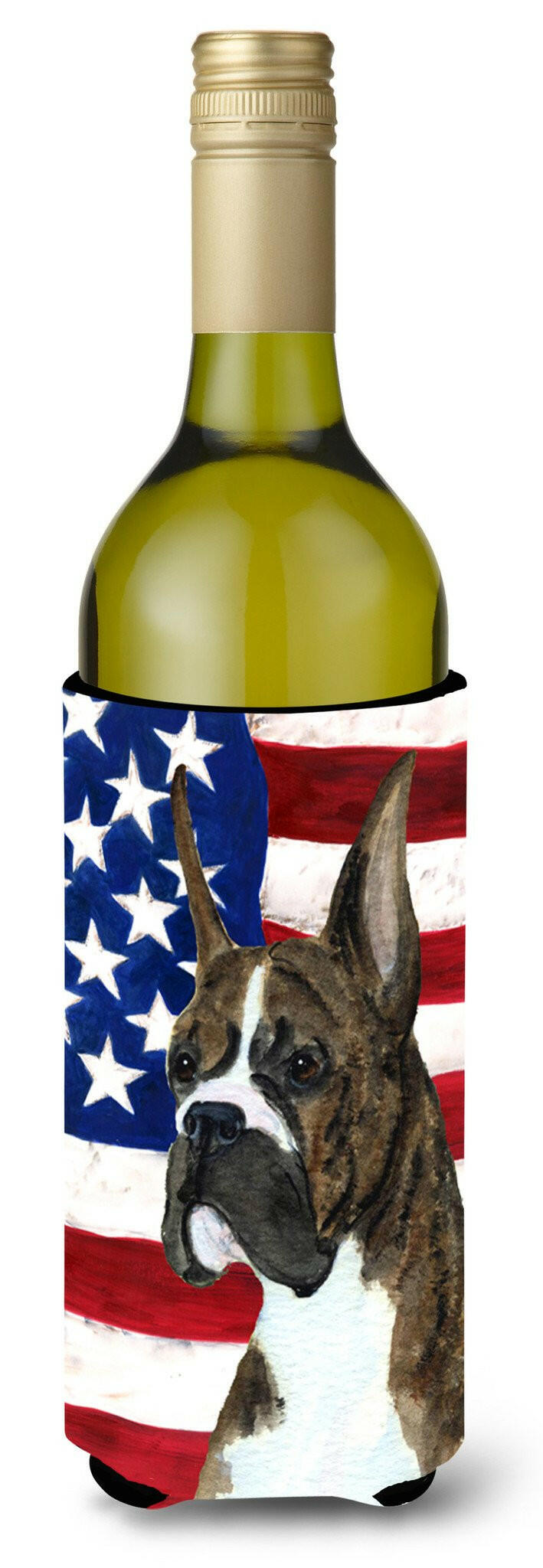 USA American Flag with Boxer Wine Bottle Beverage Insulator Beverage Insulator Hugger SS4035LITERK by Caroline&#39;s Treasures