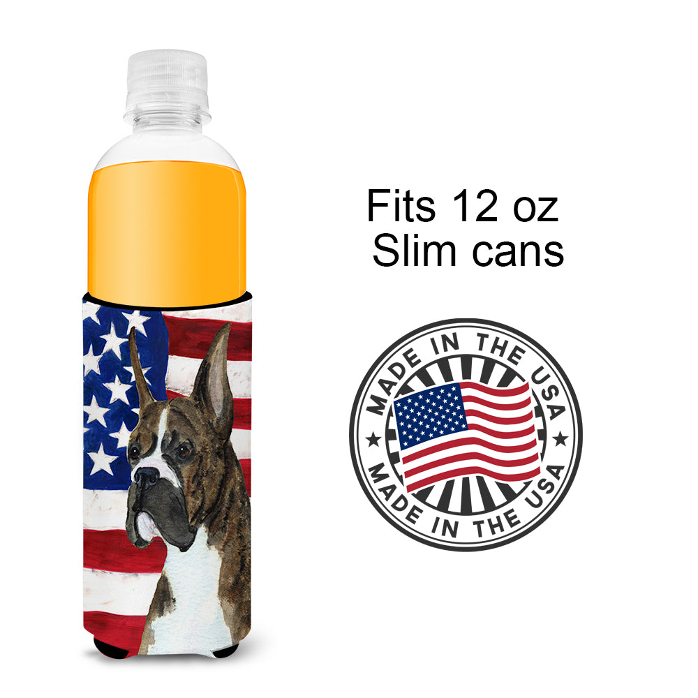 USA American Flag with Boxer Ultra Beverage Insulators for slim cans SS4035MUK.