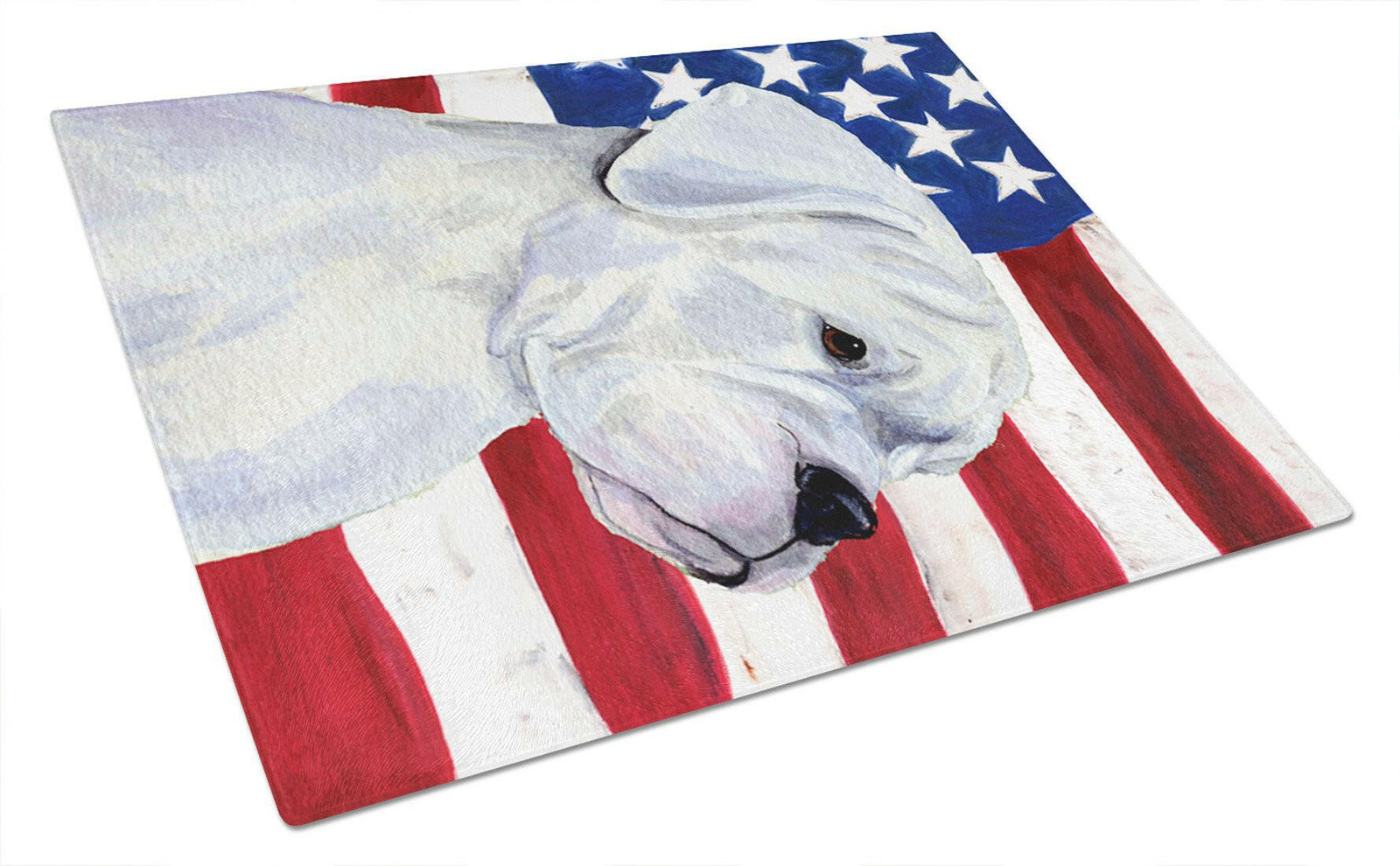 USA American Flag with Boxer Glass Cutting Board Large by Caroline's Treasures